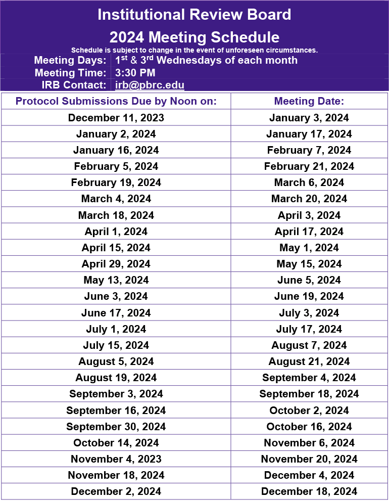 IRB Meeting Dates