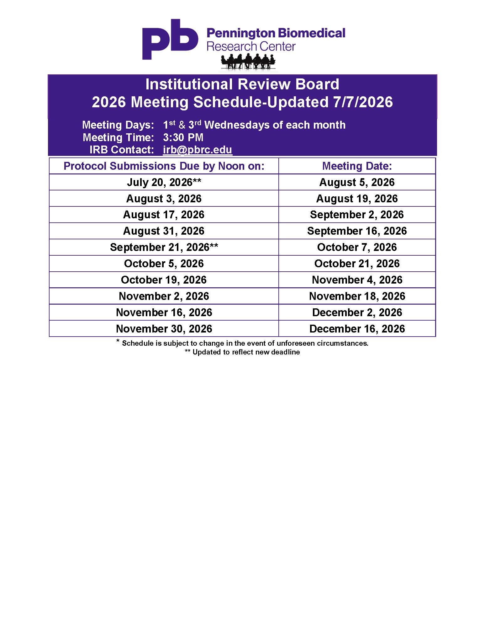 2026 Meeting Schedule