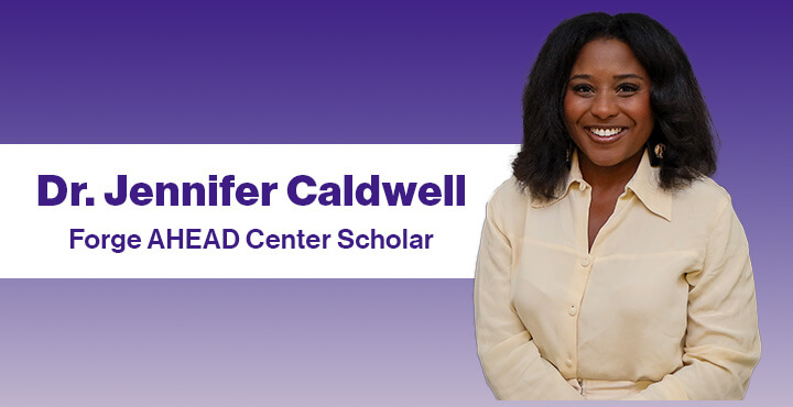 Dr. Jennifer Caldwell against a purple background