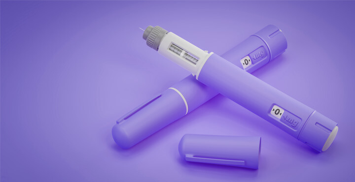 Semaglutide applicator pens on purple background