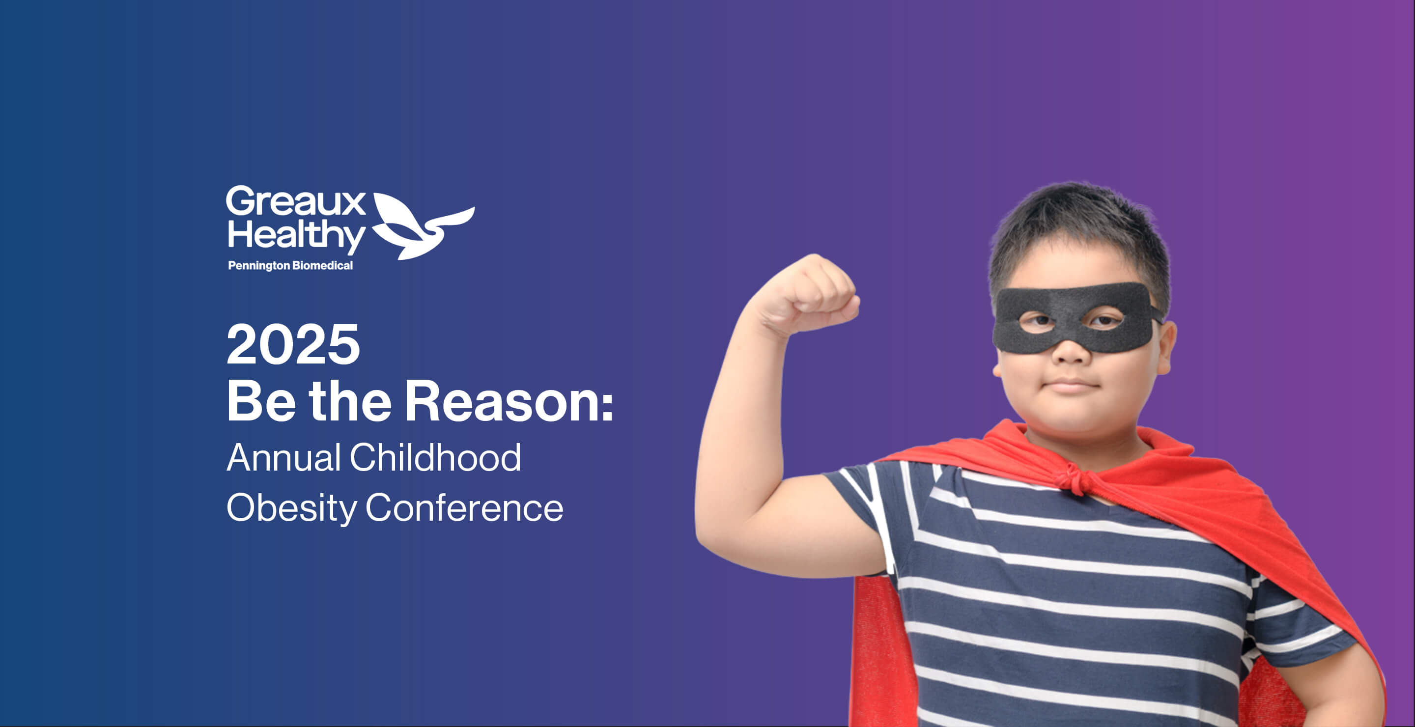 Greaux Healthy logo and child in pretend superhero costume