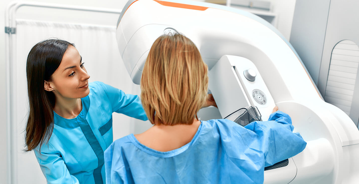 Patient getting a mammogram