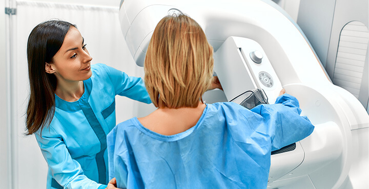 Patient getting a mammogram